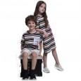Girls Striped Straight Skirt Boys Round Neck Short Sleeve Summer Children Brother and Sister Dresses
