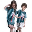 Girls striped straight off-the-shoulder skirts boys and girls round neck short sleeve summer children siblings