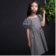 Girls' plaid short-sleeved dress, children's cotton summer dress, middle-aged children's parent-child dress