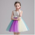 Girls dress new rainbow skirt summer gauze puffy princess skirt vest little girl child foreign host