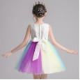 Girls dress new rainbow skirt summer gauze puffy princess skirt vest little girl child foreign host