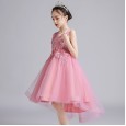 Children's clothing summer new girl dress summer round neck children's flower embroidered mesh vest skirt