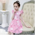 Girls princess skirt new children's clothing children's striped short-sleeved skirt children's dress