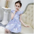 Girls princess skirt new children's clothing children's striped short-sleeved skirt children's dress