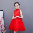 Girls' dresses summer new children's princess dress embroidered mesh tutu skirt show host dress