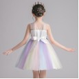 Girls spring vest rainbow princess dress butterfly embroidery mesh tutu skirt performance piano host