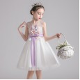 Girls dress embroidered flower dress white summer princess skirt cutout vest puffy mesh skirt show