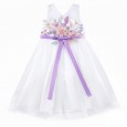 Girls dress embroidered flower dress white summer princess skirt cutout vest puffy mesh skirt show