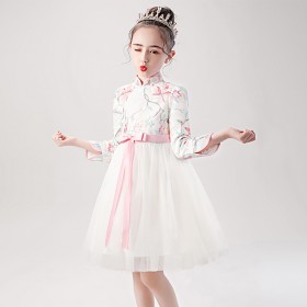Chinese style princess skirt Hanfu skirt retro girl embroidery middle and big children dress net yarn show dress