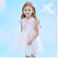 Summer new short-sleeved Hanfu children's dress children's clothing Republic of China buckle embroidered mesh girl dress
