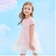 Summer new fluffy mesh yarn princess dress children's casual knit crown print girl dress