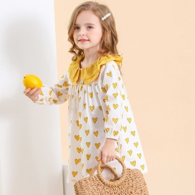 Spring new children's skirt children's clothing spring and autumn double-layer doll lapel love printing girl dress