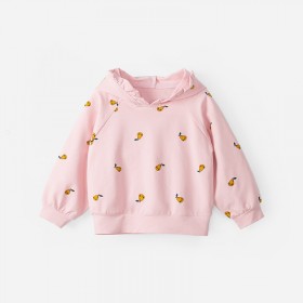 Spring new children's clothing children's pullover jacket fruit full printed edge hooded spring and autumn girls sweater