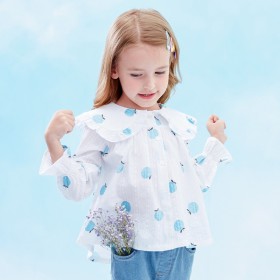Spring new children's clothing fruit shirt doll big lapel trumpet sleeve girl shirt