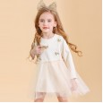 Spring new children's skirt princess skirt love beads embroidered spring and autumn sweater skirt mesh girl dress