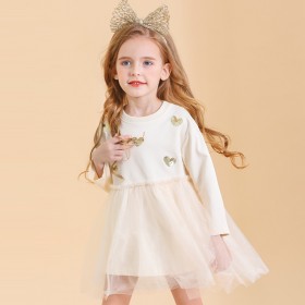 Spring new children's skirt princess skirt love beads embroidered spring and autumn sweater skirt mesh girl dress