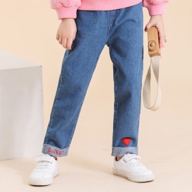 Spring new children's clothing children's jeans love cuffs loose straight girls jeans