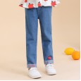 Spring new children's clothing children's jeans love cuffs loose straight girls jeans