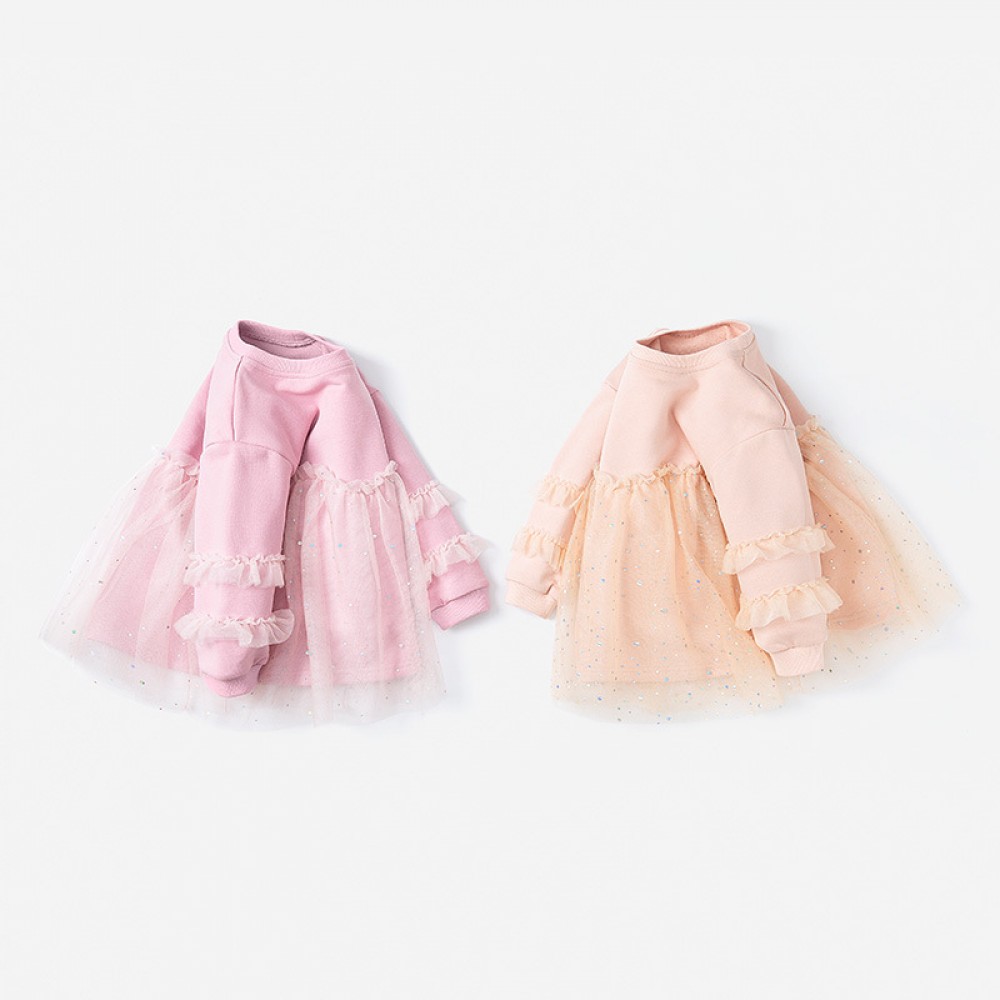 Spring new long-sleeved children's skirt children's clothing fairy sequined mesh girl sweater sweater