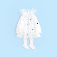 Summer new girl puffy princess dress children's clothing fungus lace white embroidered mesh dress