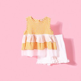 Summer new three-layer skirt grid children's skirts children's clothing retro temperament small shirt