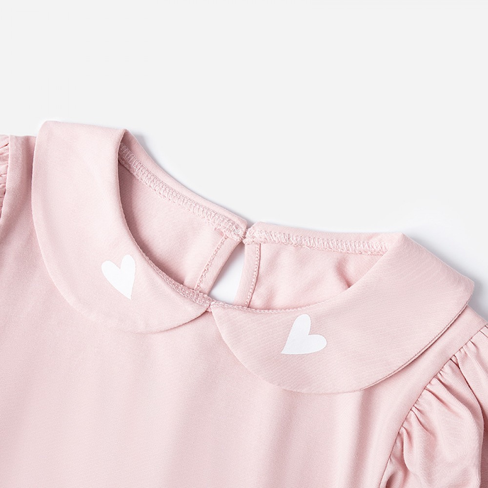 Spring new children's clothing children's T-shirt green fruit collar palace bubble sleeve love printing girls bottoming shirt