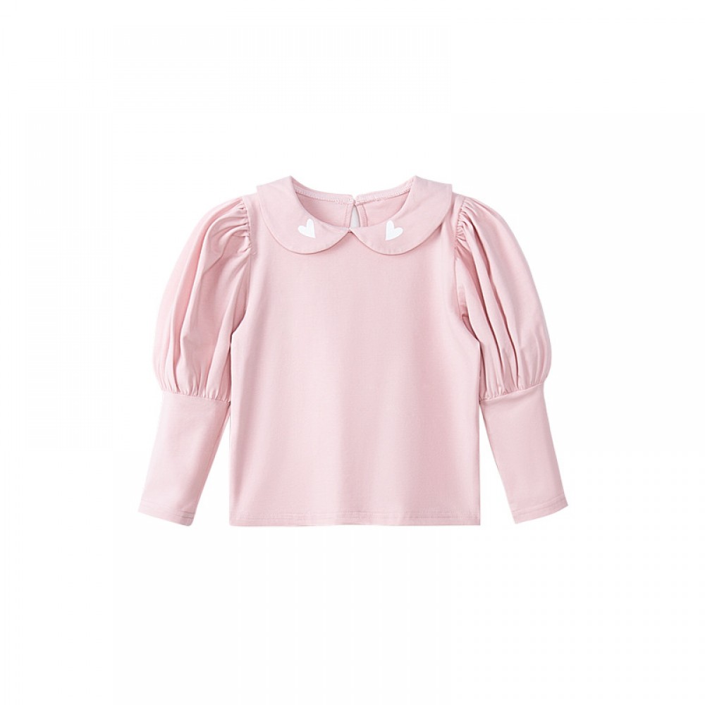 Spring new children's clothing children's T-shirt green fruit collar palace bubble sleeve love printing girls bottoming shirt