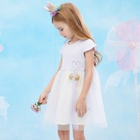 Summer new puffy princess skirt children's clothing fresh rainbow mesh girl dress