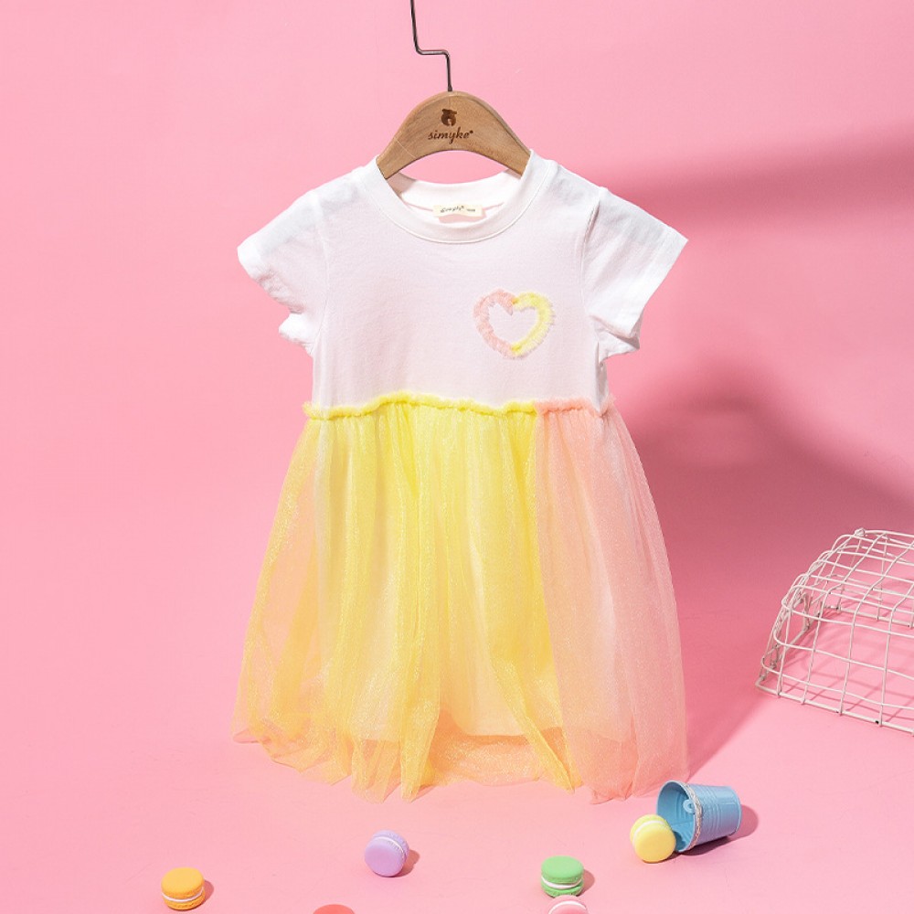 Summer new puffy princess dress children's clothing candy hit color mesh girl dress