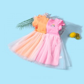 Summer new puffy princess skirt children's clothing cartoon printing mesh girl dress