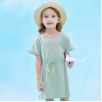 Summer new short-sleeved girls dress children's clothing lace cuffs waist waist color tassel T-shirt skirt