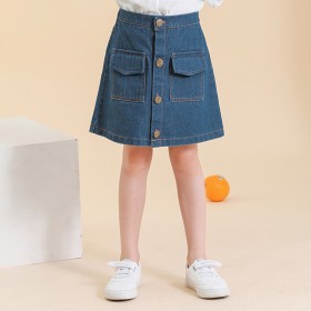 Spring new children's skirt children's spring and autumn A-line skirt single-breasted girls denim skirt
