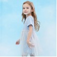 Summer new flash mesh gown princess dress puff sleeve striped girl dress