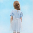 Summer new flash mesh gown princess dress puff sleeve striped girl dress