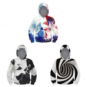 New best selling 3D angular digital printing children's hooded sweater large size loose zipper coat autumn and winter