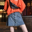 Little yellow duck spring and summer wild irregular button decoration women's denim skirt