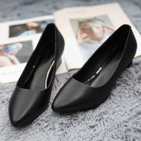 Work shoes women black leather pointed toe professional leather shoes comfortable and versatile thick heel shoes 003