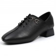 Autumn and winter new top layer cowhide work shoes women lace up professional stewardess OL work shoes leather single shoes women tide