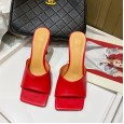 Catwalk models simple and versatile thin high heel OL slippers fashion square head female sandals