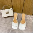 Catwalk models simple and versatile thin high heel OL slippers fashion square head female sandals