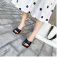 Catwalk models simple and versatile thin high heel OL slippers fashion square head female sandals