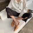 Early spring catwalk models with metal buckle square head and half slippers