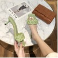 Candy-colored sandals female summer new fine-heeled woven square head high-heeled open-toe fairy wind-cool half slippers