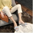 Candy-colored sandals female summer new fine-heeled woven square head high-heeled open-toe fairy wind-cool half slippers