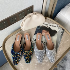 Fashion early spring new product slippers wild sequins beaded OL low heel wedding women's shoes half drag