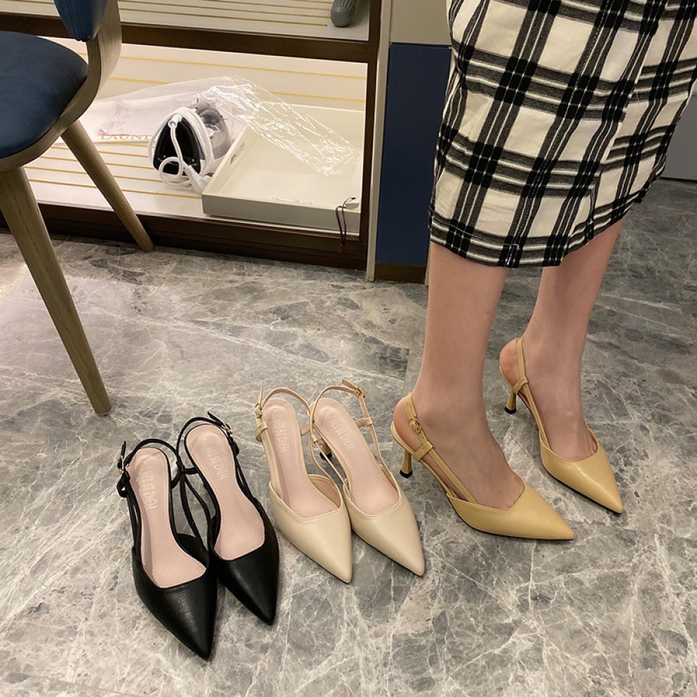 Baotou sandals women's fine heel spring Korean new fashion wild stumbling belt pointed high heel single shoes women