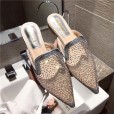 Summer new transparent mesh fashion rhinestone lazy OL Roman vacation cool half slippers tide