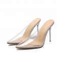 Fashion pointed transparent high-heeled semi-drags outside wears sets of feet OL large size fashion women's shoes 35-42