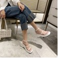 Rome summer new thick bottom slope heel clip toe sandals female fairy wind with high heel square head female beach