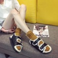 New autumn and winter new fur thick platform muffin shoes Roman double buckle open toe female sandals